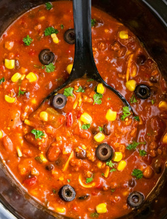 Best Slow Cooker Chili with Big Black Spoon