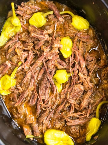 Mississippi Pot Roast in Black Slow Cooker