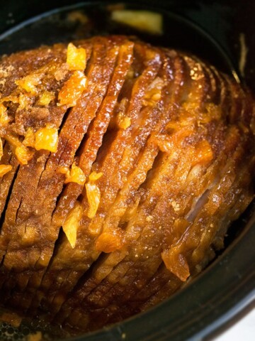 Slow Cooker Ham with Pineapples and Brown Sugar-Overhead Shot