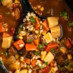 Easy Homemade Beef Barley Soup in Black Slow Cooker