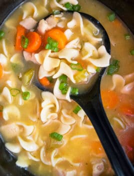 Easy Homemade Chicken Noodle Soup in Black Slow Cooker