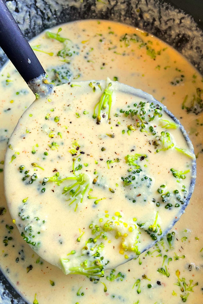 Ladle Full of Cheesy Broccoli Soup
