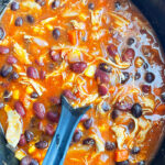Easy Chicken Taco Soup in Black Slow Cooker-Overhead Shot