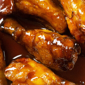 Easy Homemade Slow Cooker BBQ Chicken Wings- Closeup Shot