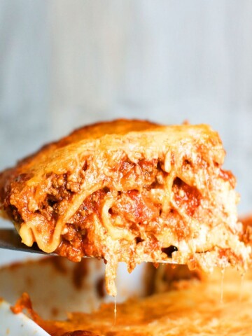 Slice of Slow Cooker Lasagna- Closeup Shot