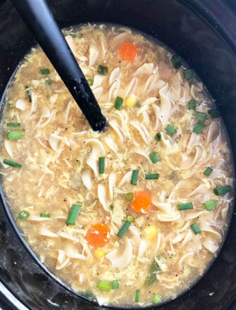 Easy Leftover Turkey Noodle Soup In Black Slow Cooker