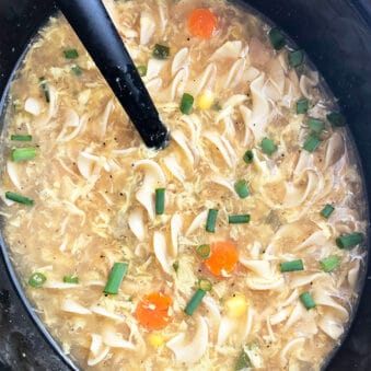 Easy Leftover Turkey Noodle Soup In Black Slow Cooker