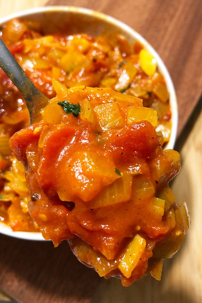 Spoonful of Italian Tomatoes- Closeup Shot