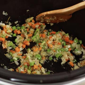 Sauted veggies in crockpot. 