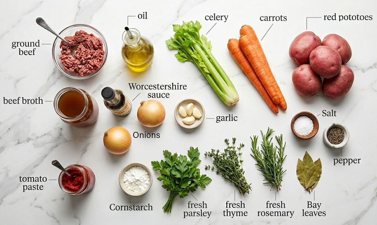 Ingredients for recipe on white marble background. 