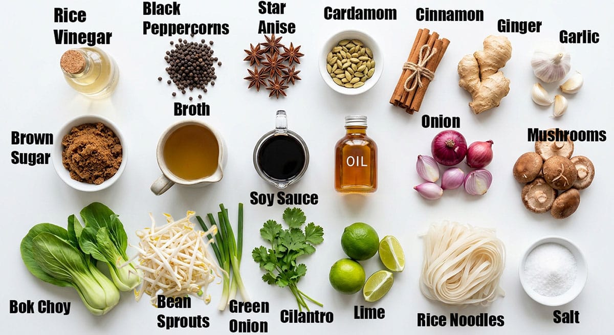 Ingredients for recipe of white background- spices, vegetables, herbs, oil, mushrooms and more. 